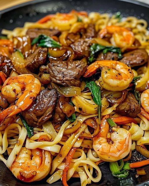 Steak & Shrimp Stir-Fried Noodles