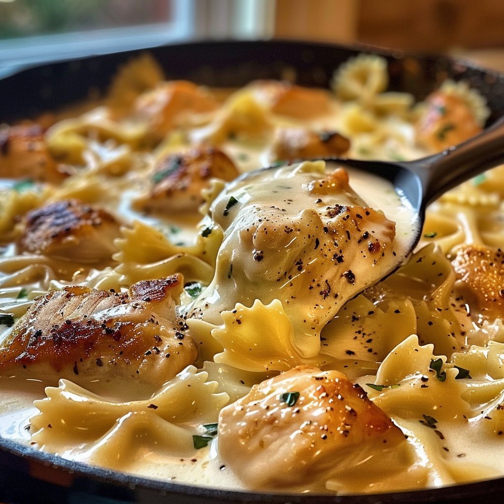 Mozzarella Garlic Butter Chicken Bowties in Cheesy Cream