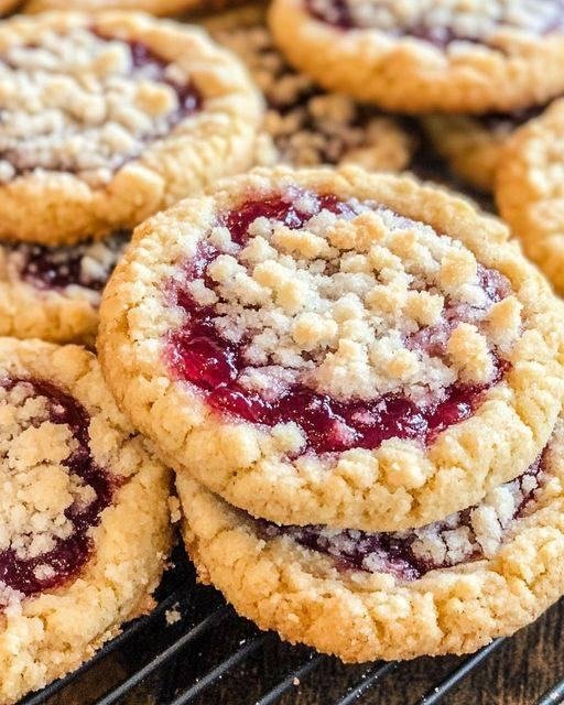 Buttery Raspberry Crumble Cookies with a Sweet Jam Filling