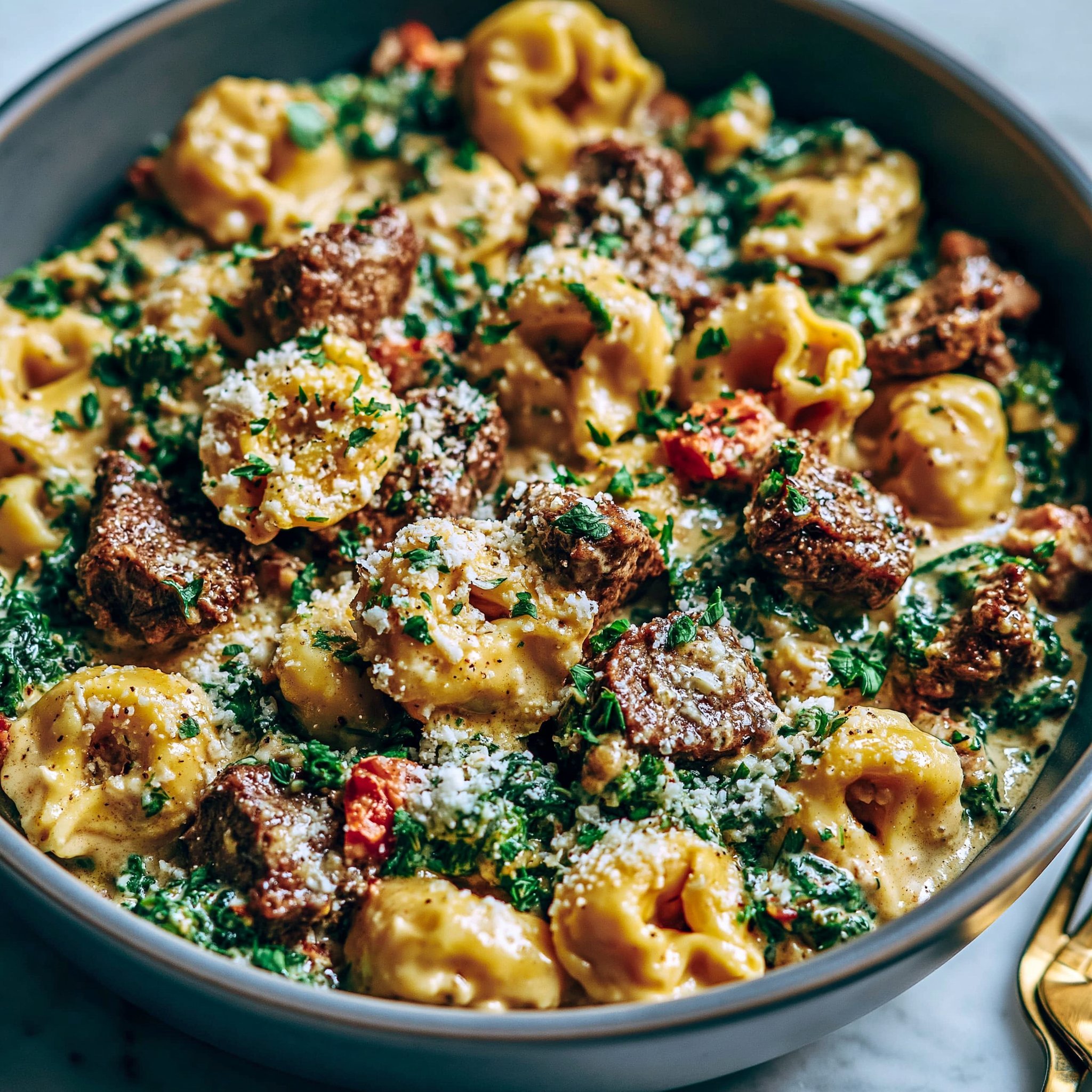 Cremige toskanische Steakbissen und Käse-Tortellini