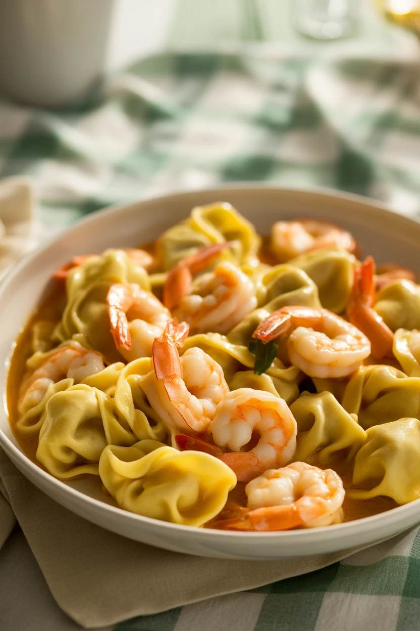 Cheesy Skillet Shrimp & Tortellini