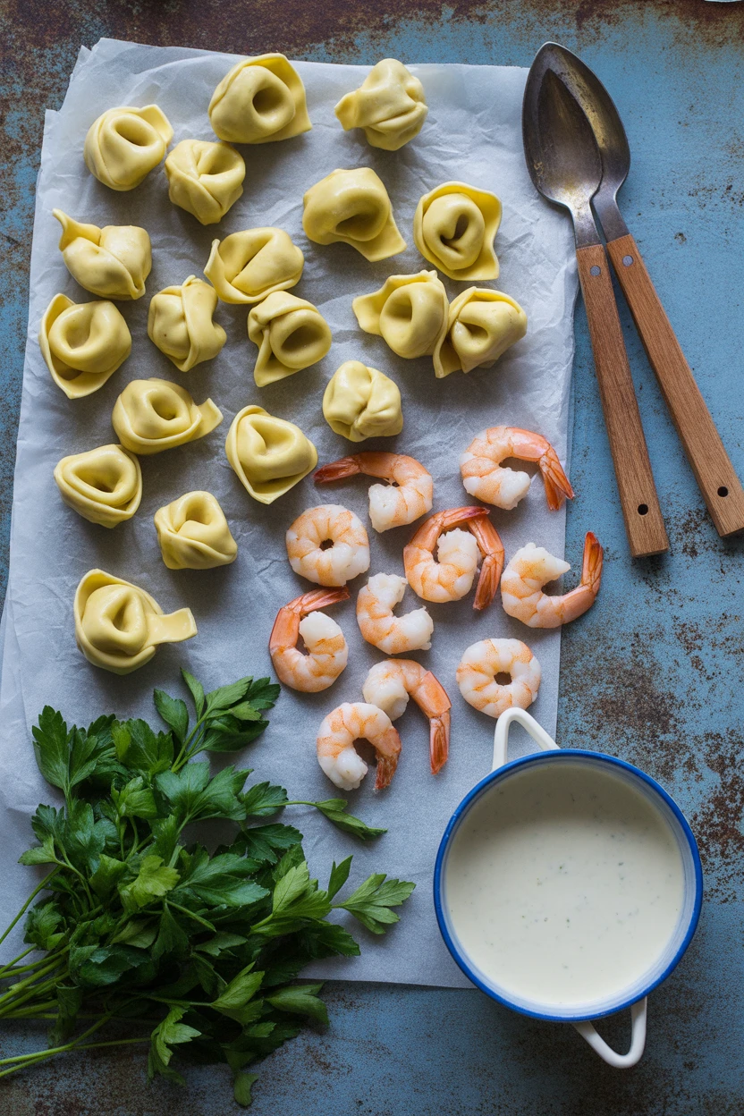 Cheesy Skillet Shrimp & Tortellini