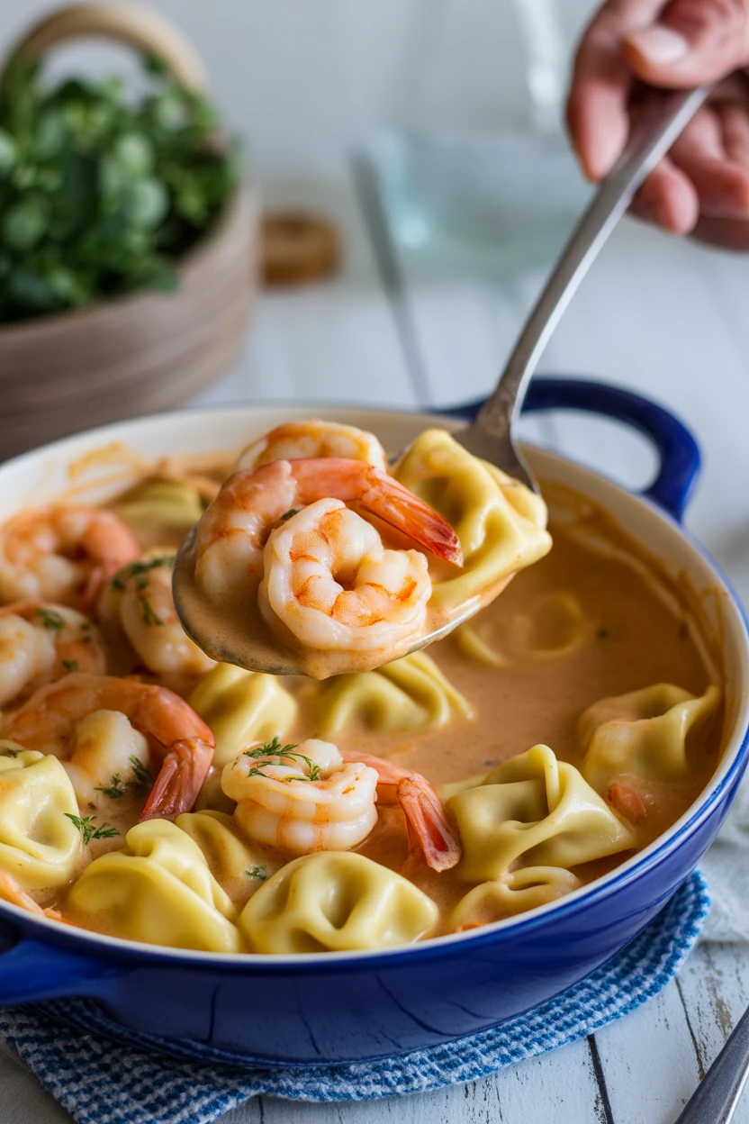 Cheesy Skillet Shrimp & Tortellini