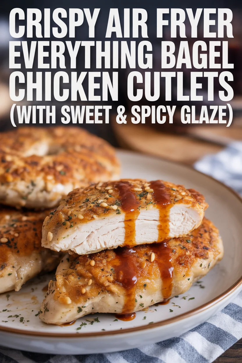 Crispy Air Fryer Everything Bagel Chicken Cutlets (with Sweet & Spicy Glaze)