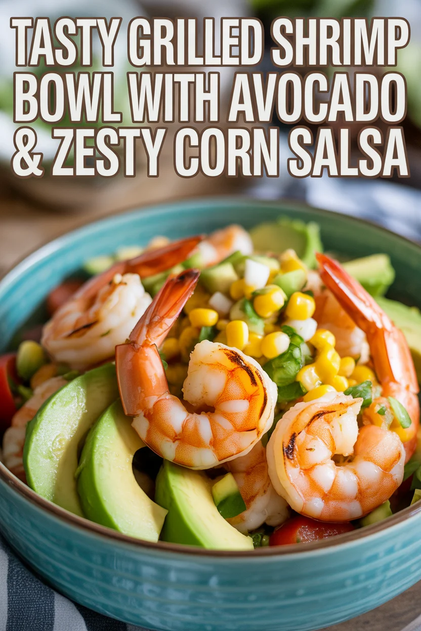 Grilled Shrimp Bowl with Avocado, Corn Salsa & Creamy Sauce