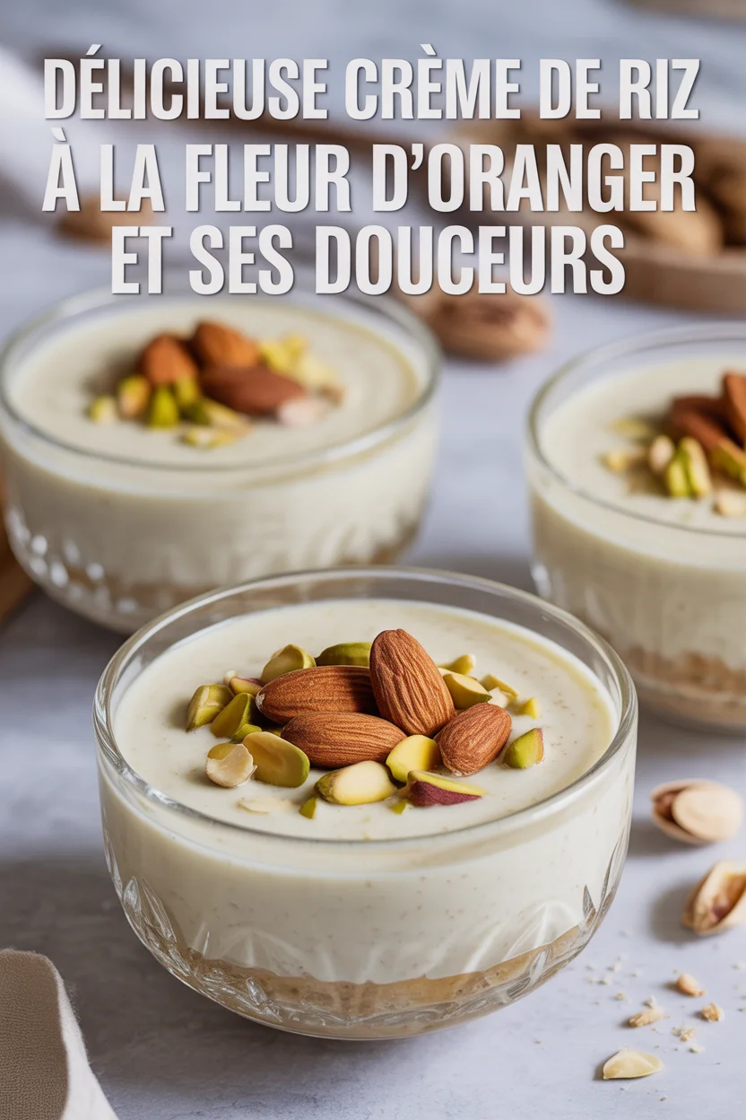 Délicieuse crème de riz à la fleur d'oranger et ses douceurs