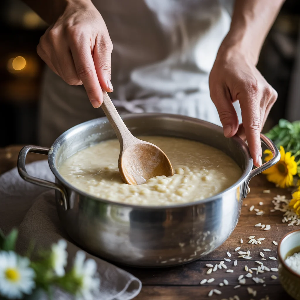 Délicieuse crème de riz à la fleur d'oranger et ses douceurs