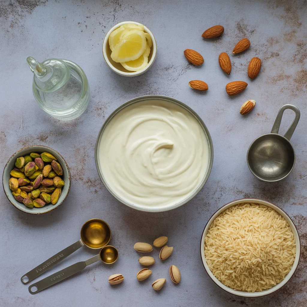 Délicieuse crème de riz à la fleur d'oranger et ses douceurs