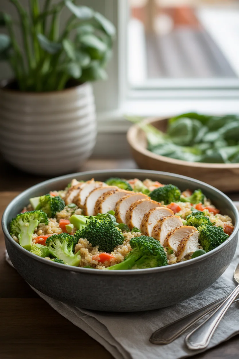 Loaded Chicken Broccoli Quinoa Salad with Zesty Lemon Dressing