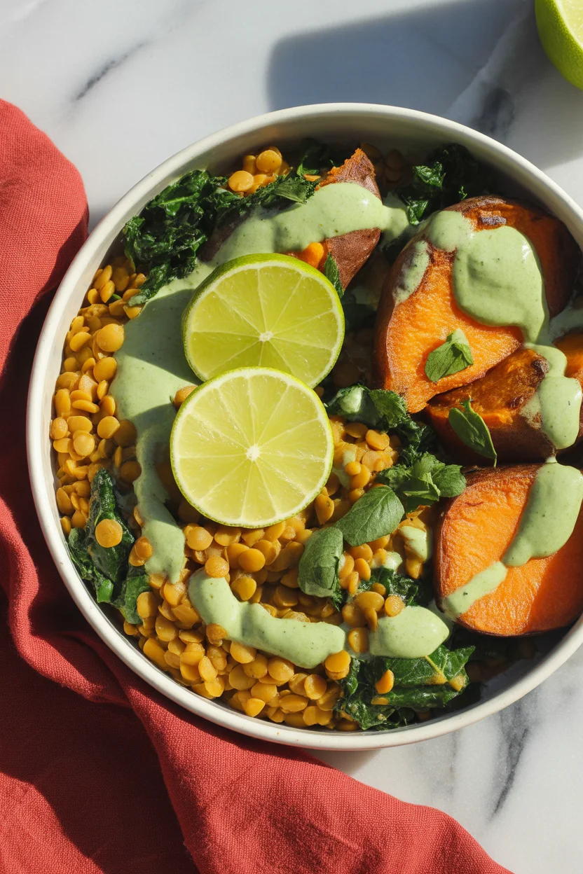 Delicious Vegan Lentil Sweet Potato Curry Bowl Recipe