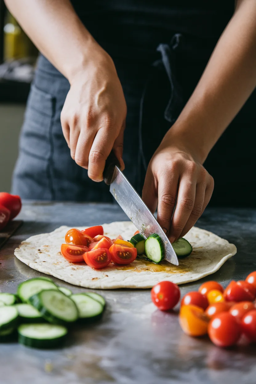 Mediterranean cucumber spinach flatbread wrap