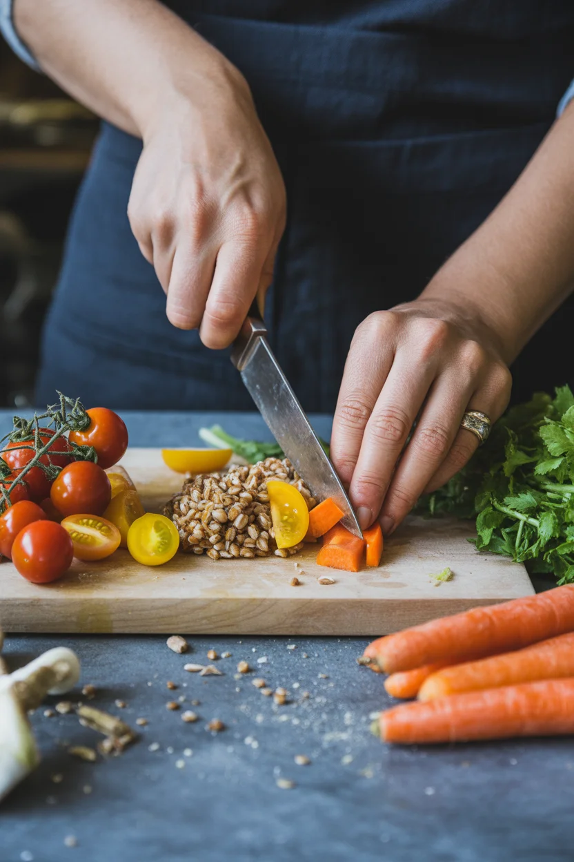 balsamic roasted veggie farro salad