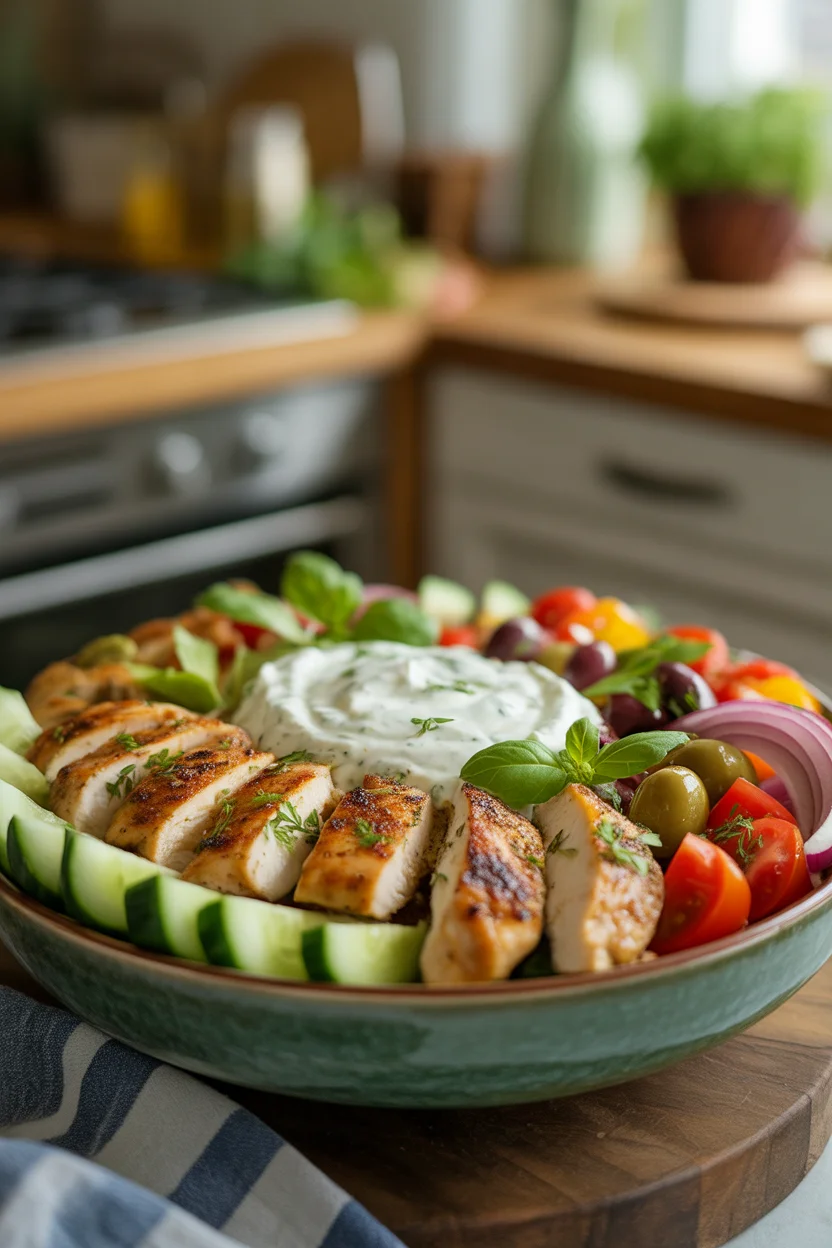 Satisfying Greek Chicken Gyro Bowl with Tasty Toppings