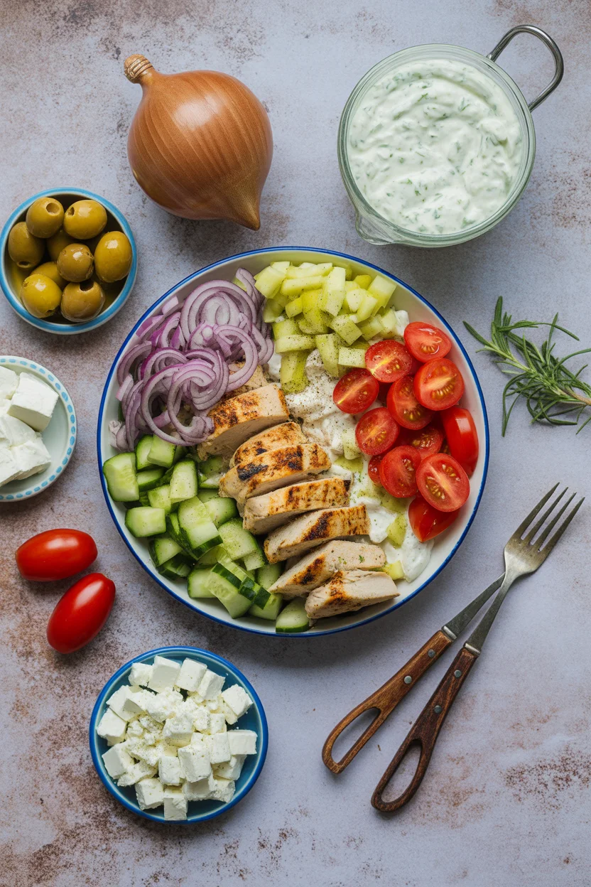 Greek chicken gyro bowl