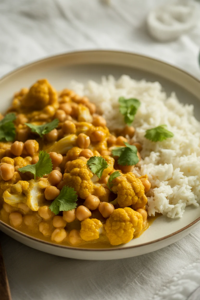Delicious Coconut Curry with Chickpeas and Cauliflower Bliss