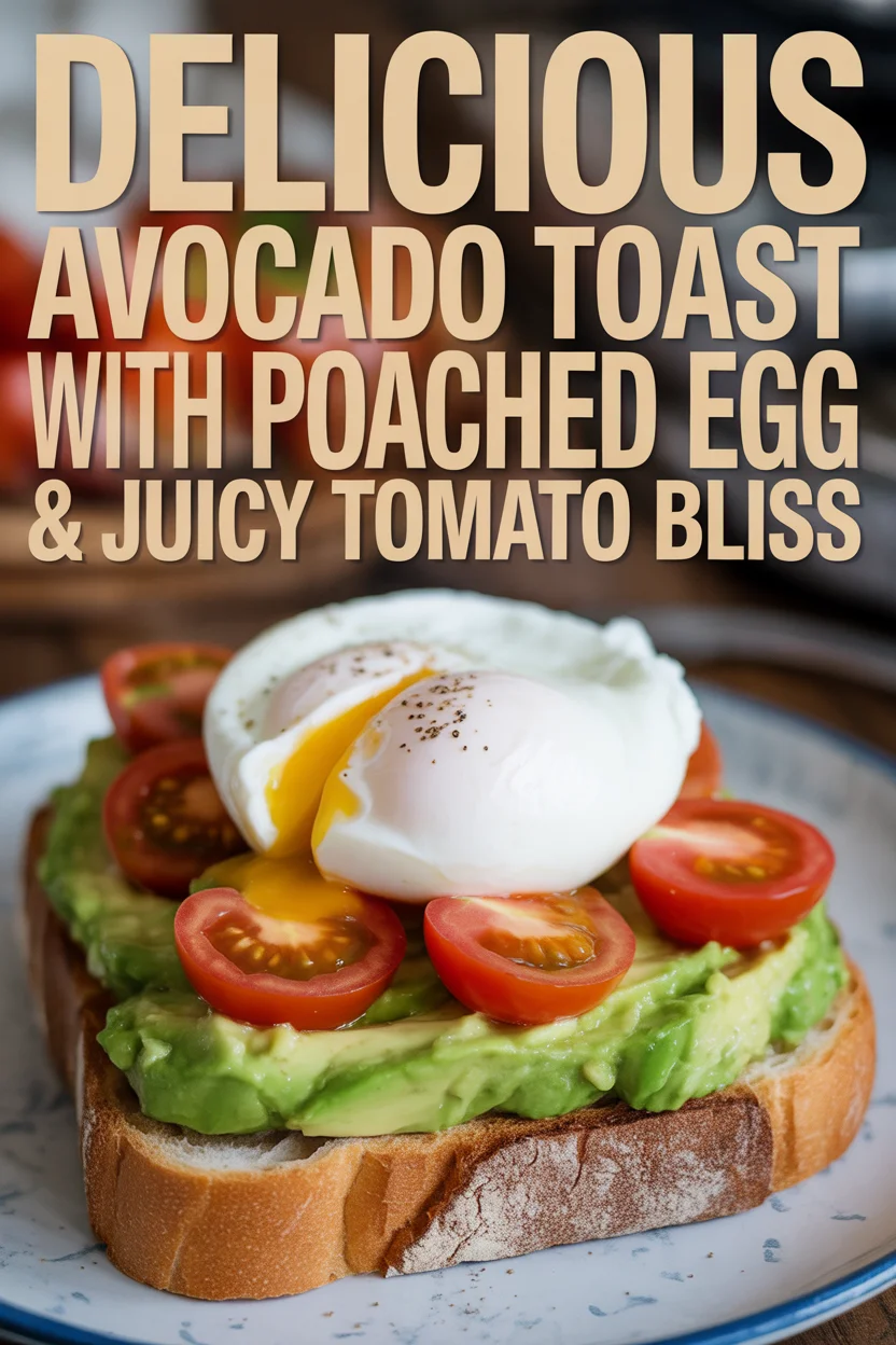 avocado toast with poached egg and tomato