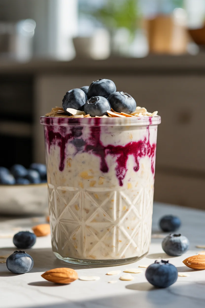 Creamy Blueberry Almond Butter Overnight Oats | A Tasty Twist