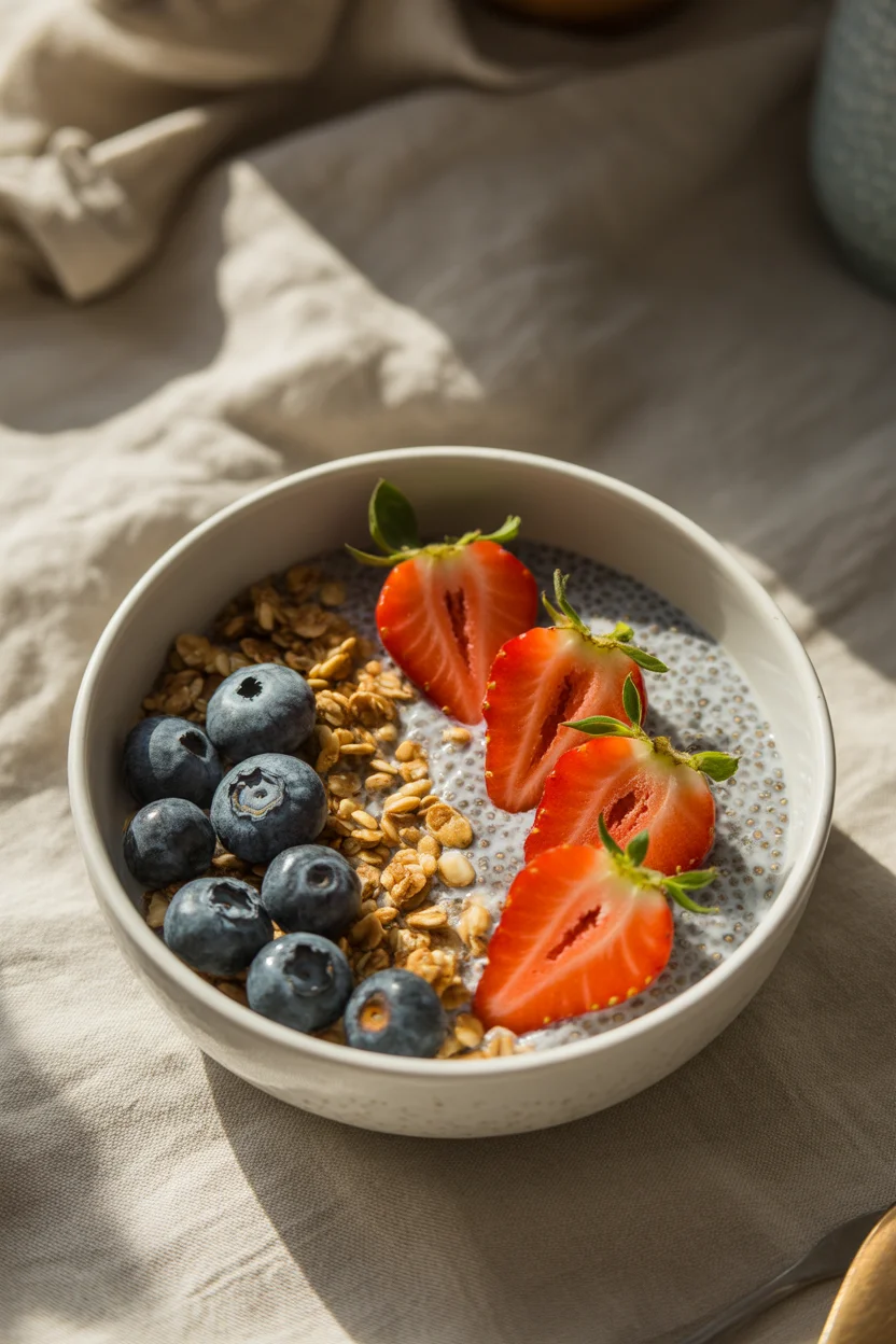 chia seed pudding with coconut milk and berries