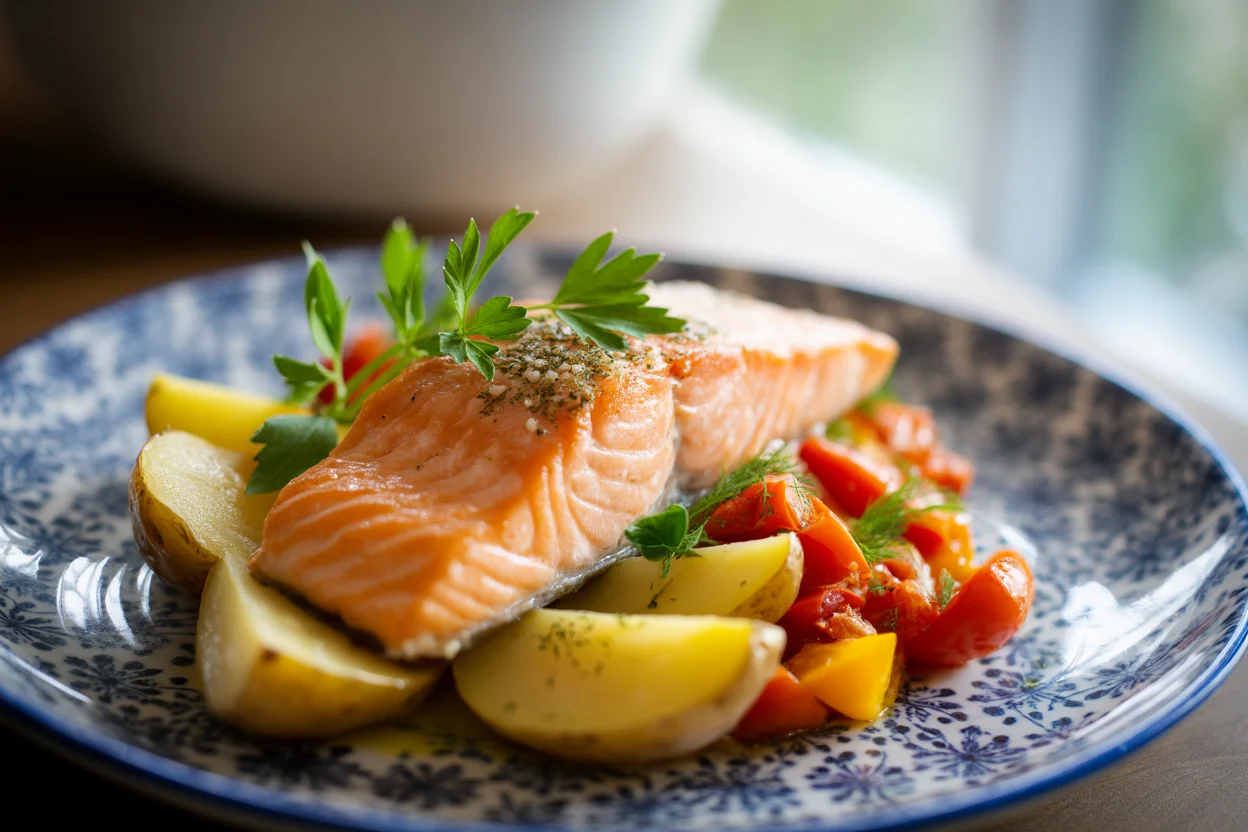 Salmón al horno con verduras
