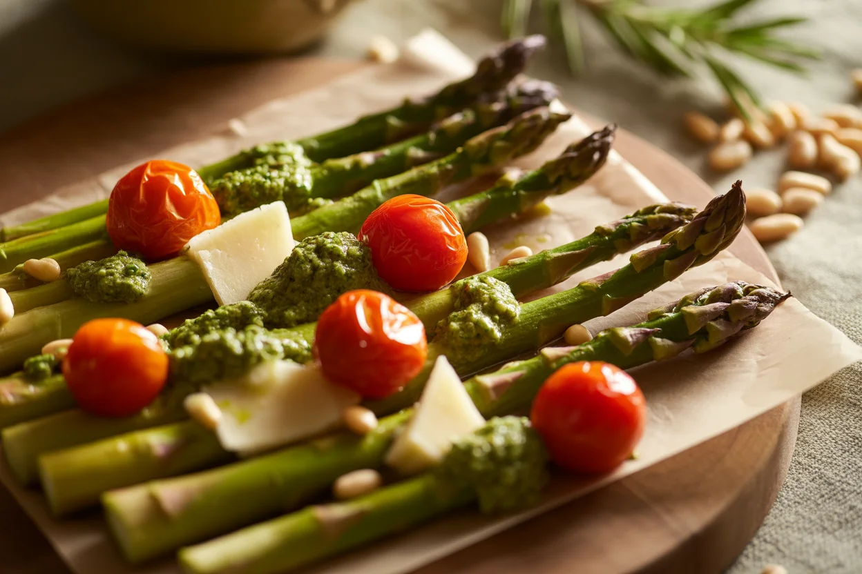 Gebackener grüner Spargel Caprese-Style