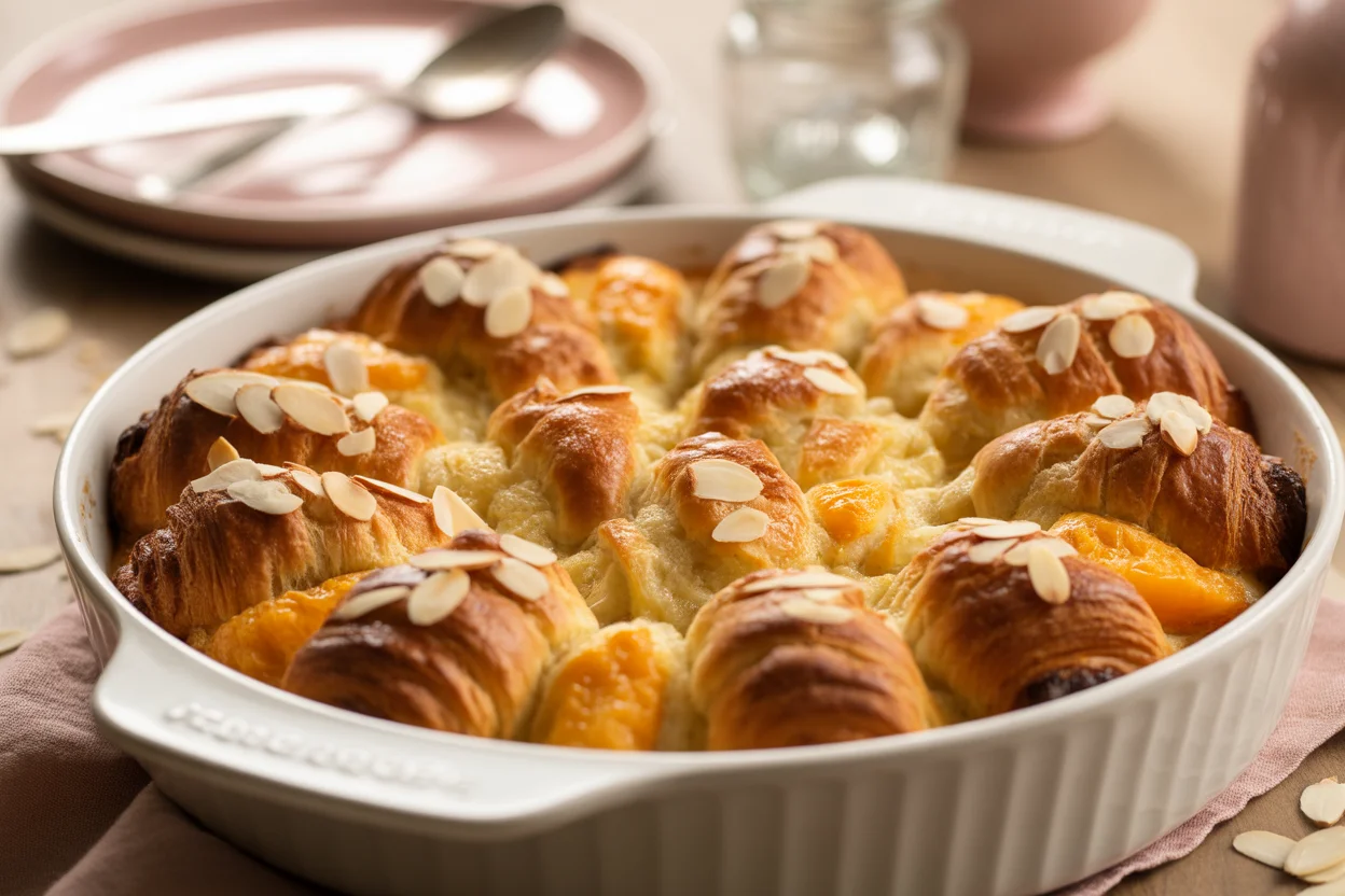 Herzhafter veganer Croissant-Auflauf