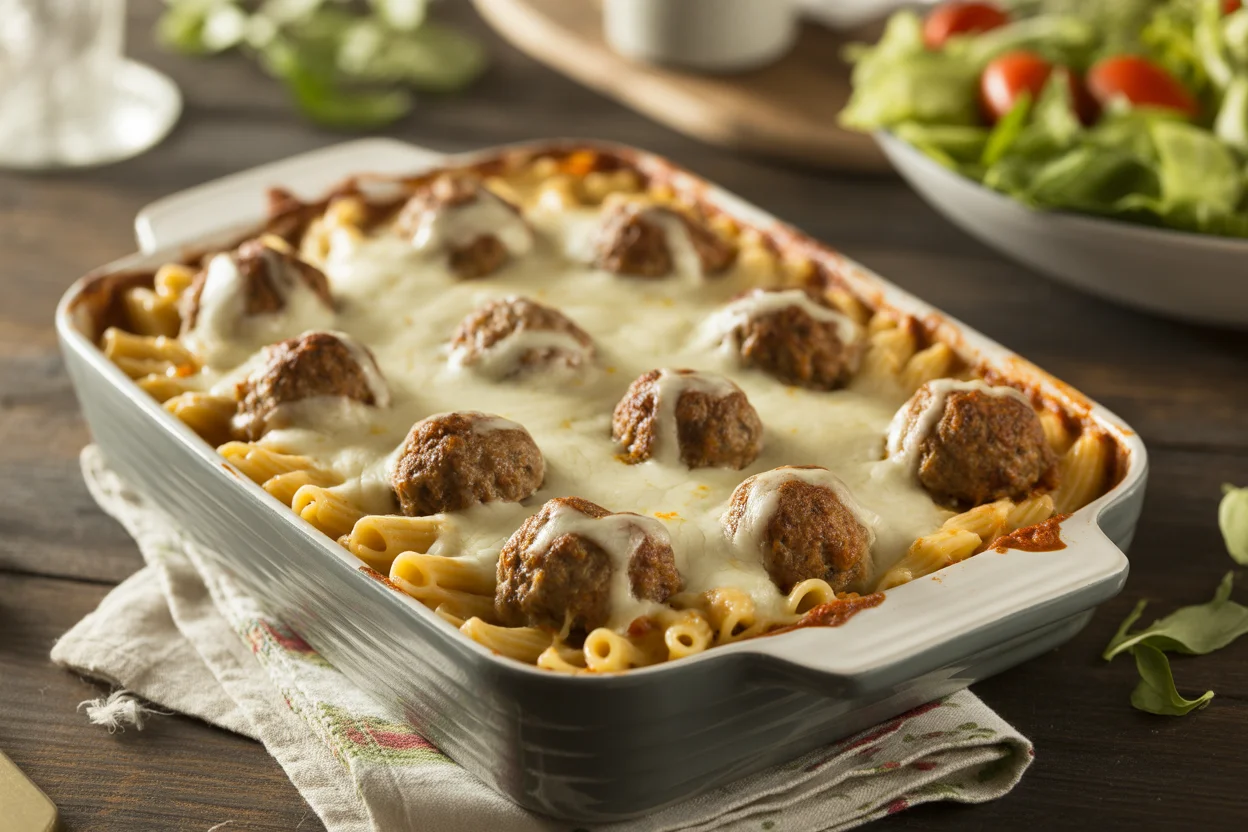 Cheesy Meatball Pasta Bake