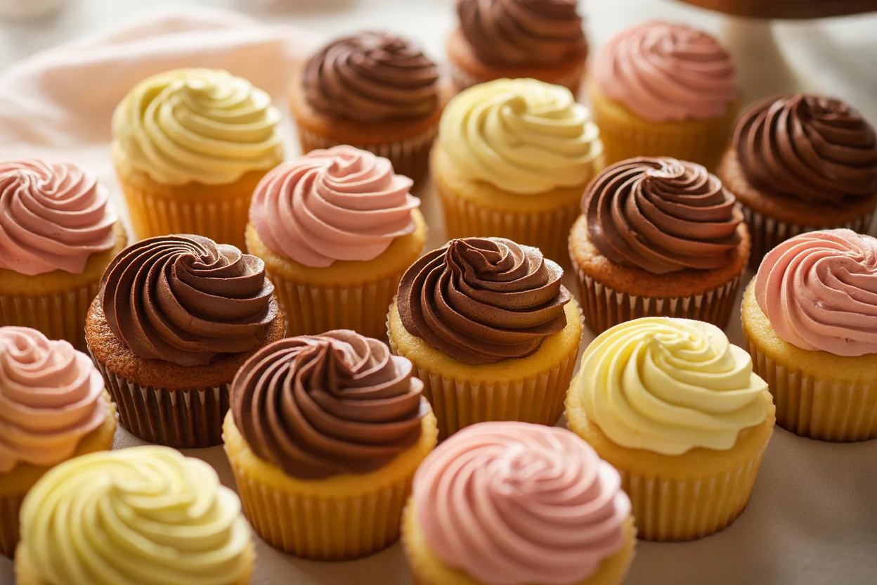 Neapolitan Cupcakes with Tri-Color Swirl