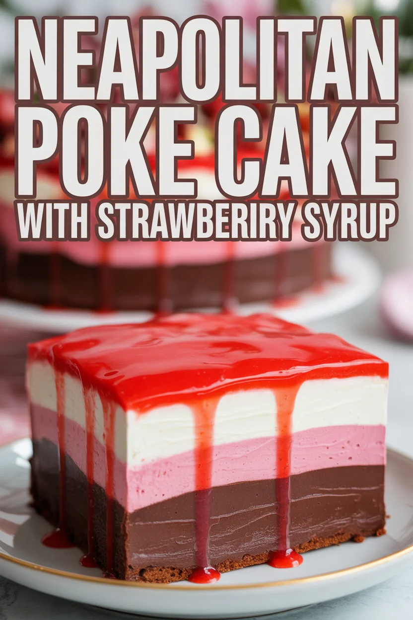 Neapolitan Poke Cake with Strawberry Syrup