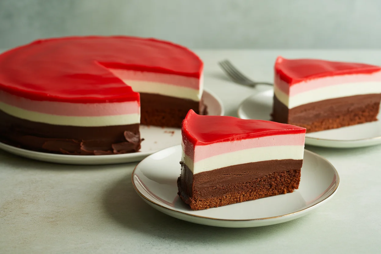 Neapolitan Poke Cake with Strawberry Syrup
