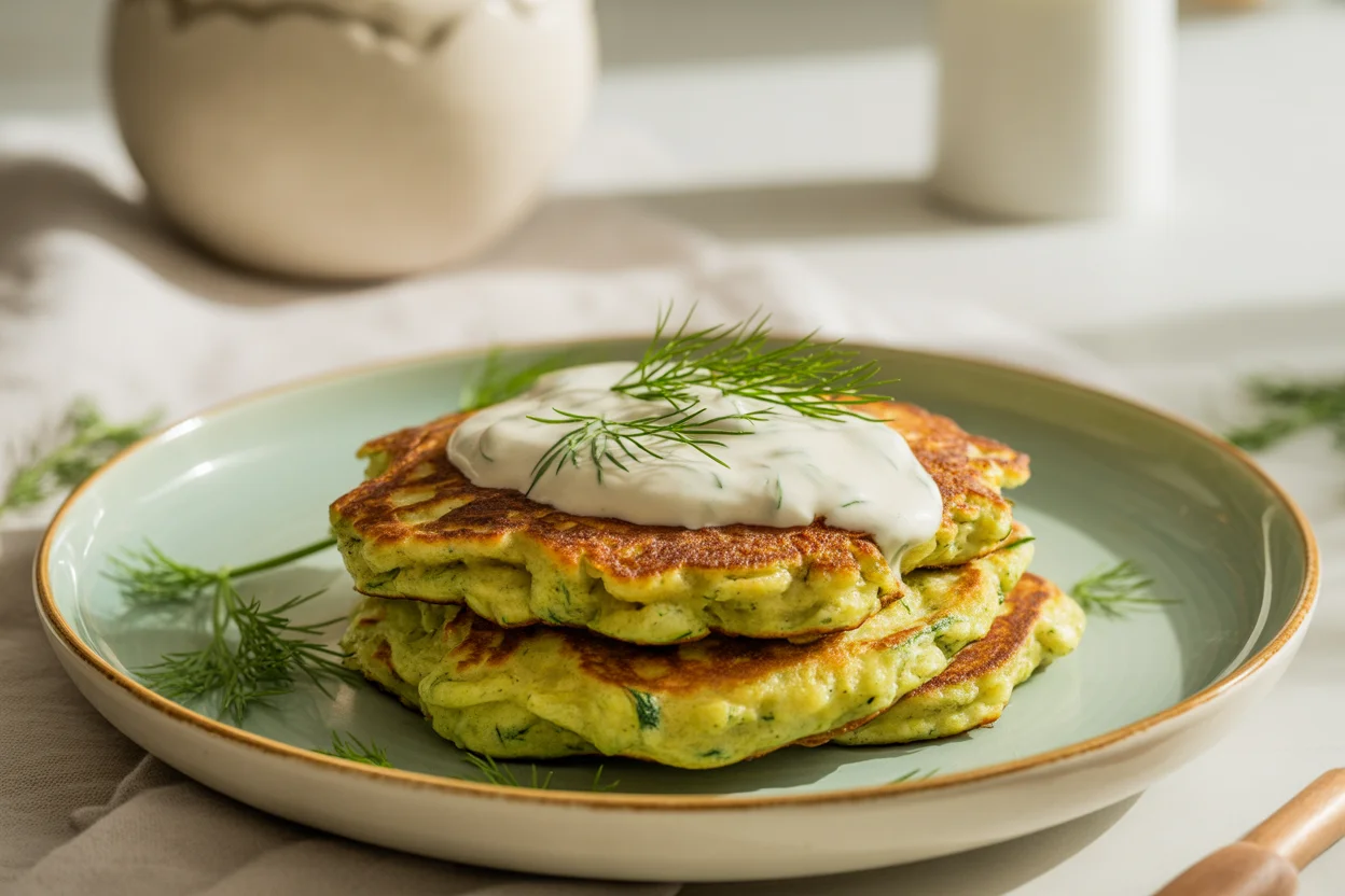 Zucchini Pancakes with Maple Yogurt Sauce