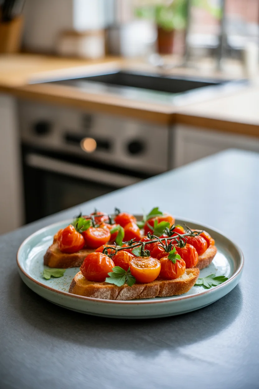 Roasted Tomato and Garlic Bruschetta