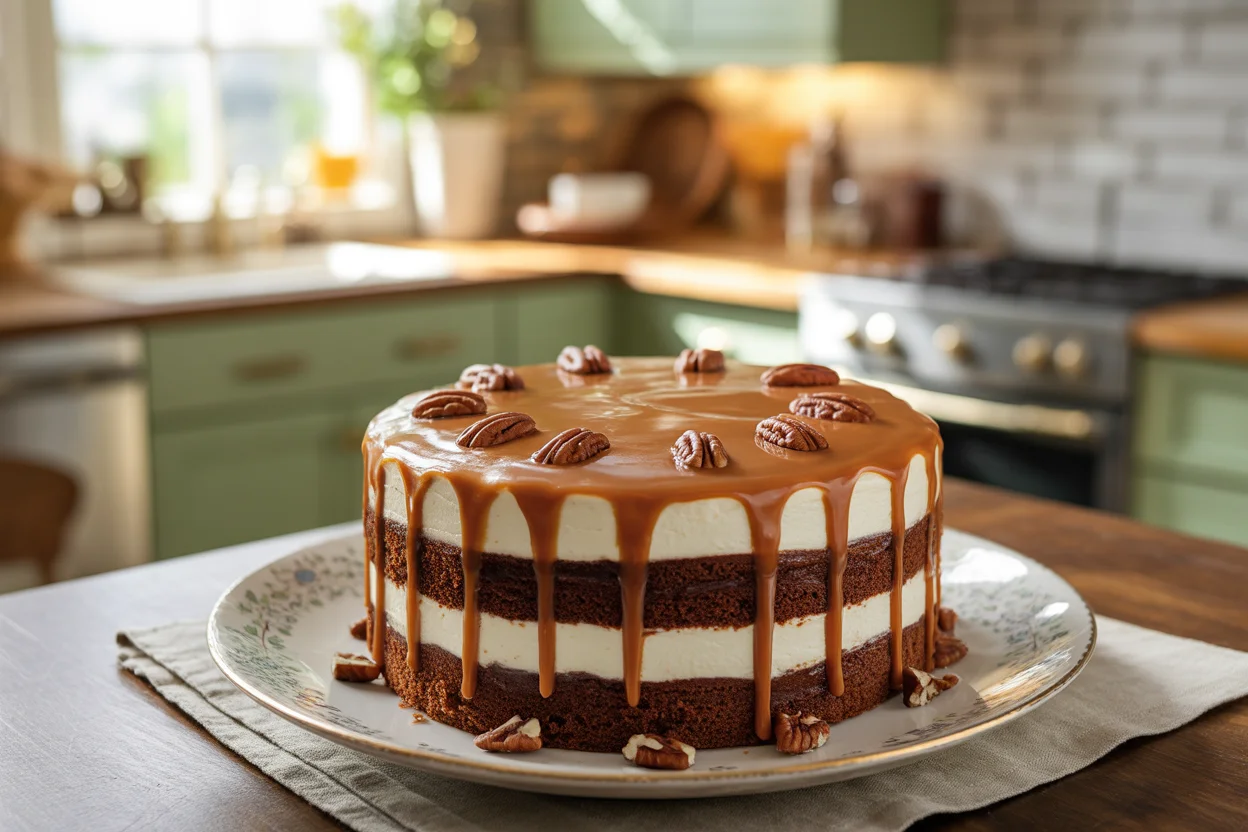 easy steps for an Irresistible Caramel Pecan Chocolate Cheesecake !