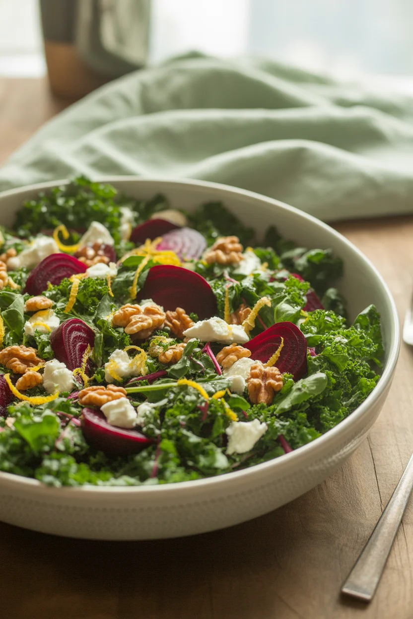 Delicious Kale Salad with Pear, Walnuts, and Maple-Balsamic Vinaigrette