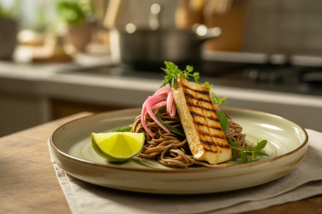 Soba „Sommerrollen“-Salat mit Tofu und Erdnussdressing