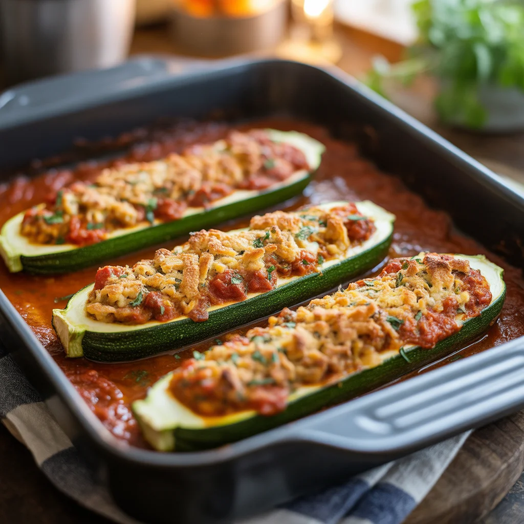 Spinach, Mushroom, and Ricotta Stuffed Zucchini