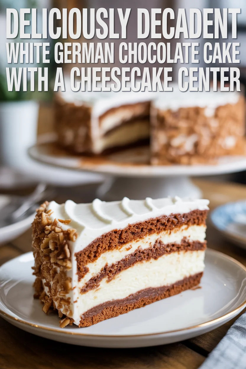 White German Chocolate Cake with a Cheesecake Center