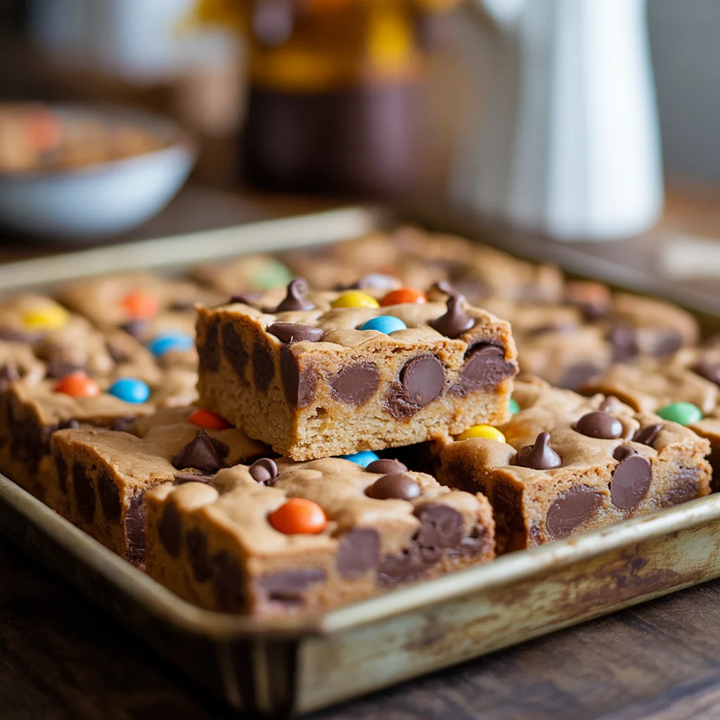 Reece’s Pieces Chocolate Chip Cookie Bars