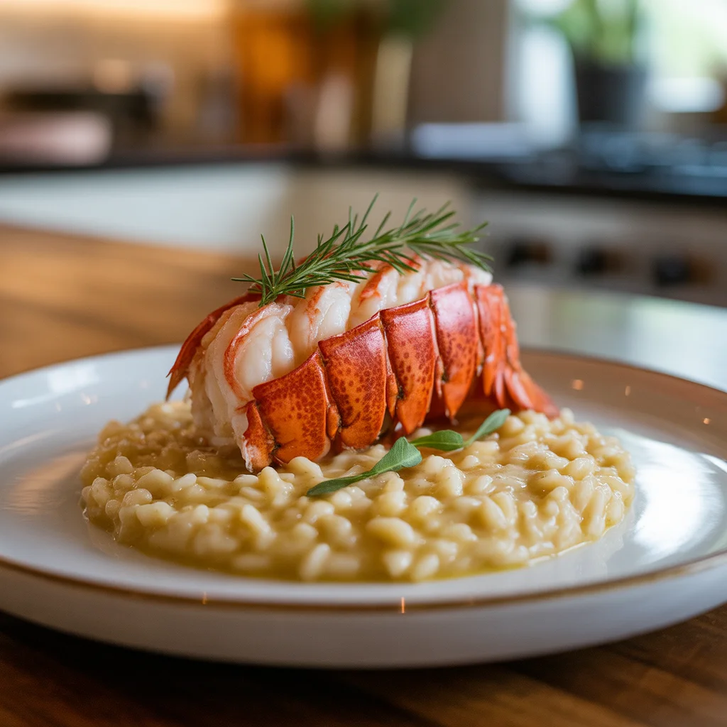 Butter-Poached Lobster Tails with Creamy Risotto