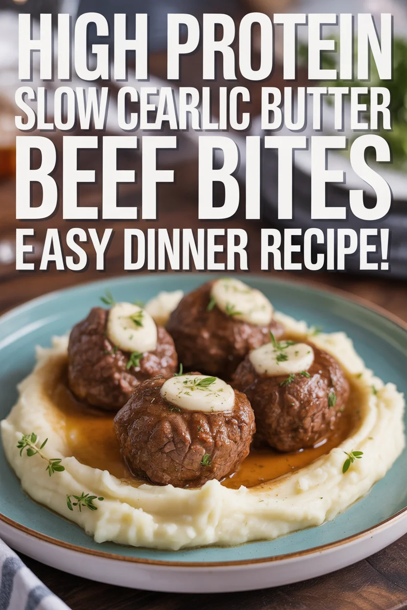 High Protein Slow Cooker Garlic Butter Beef Bites
