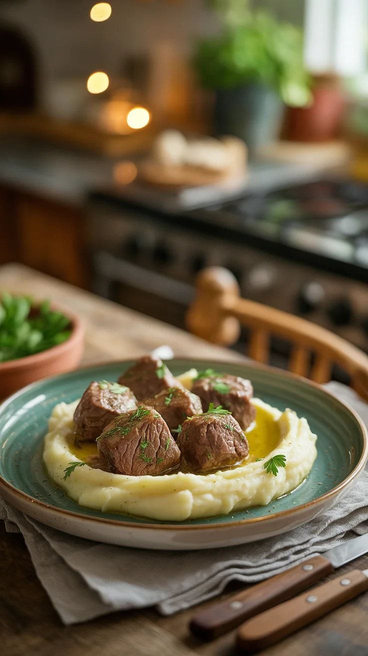 High Protein Slow Cooker Garlic Butter Beef Bites