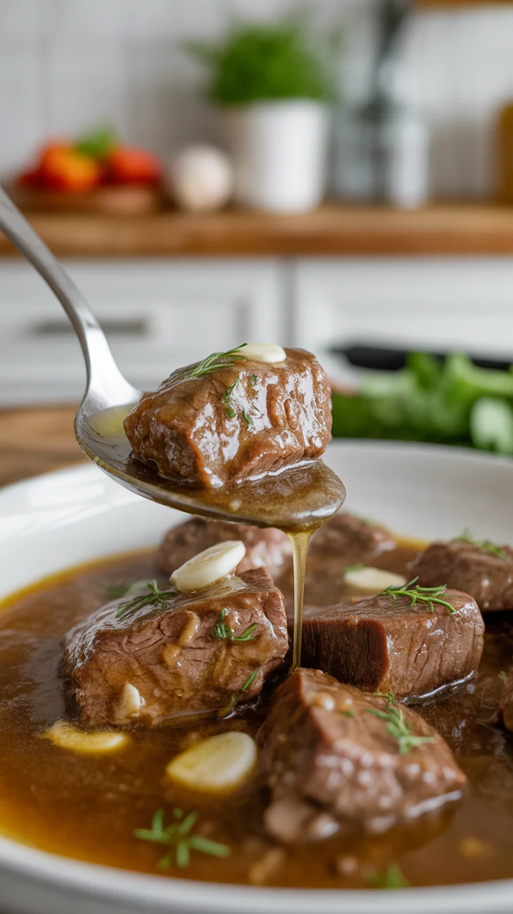 High Protein Slow Cooker Garlic Butter Beef Bites