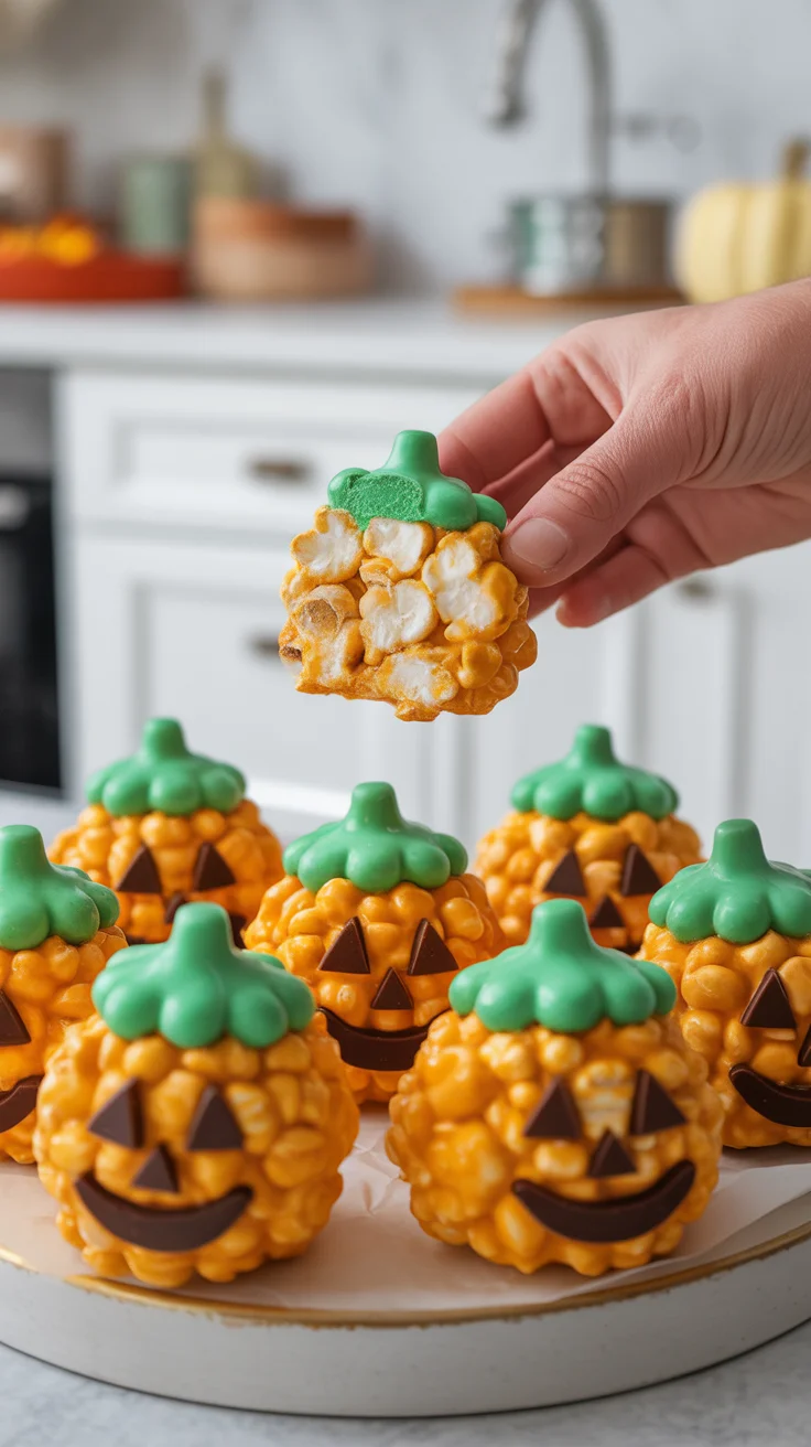 Deliciously Spooky Jack-O&rsquo;-Lantern Popcorn Balls Recipe