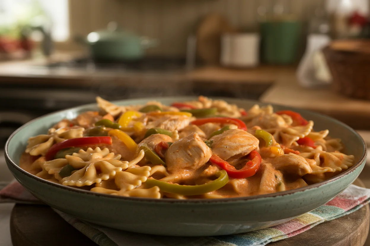 Cajun Chicken Bites over Cheesy Alfredo Linguine