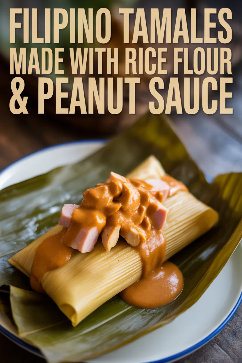 Filipino Tamales Made with Rice Flour & Peanut Sauce
