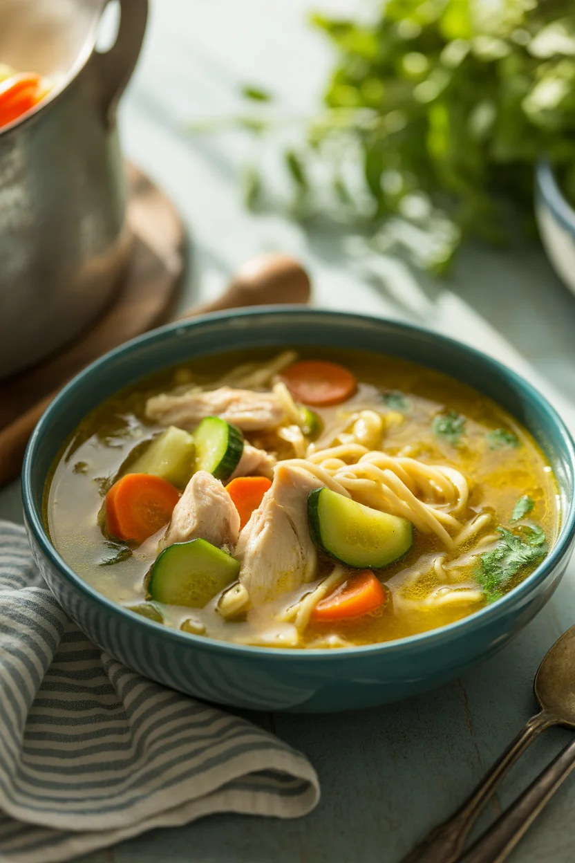 Hearty Pancit Lomi Soup with Chicken and Vegetables