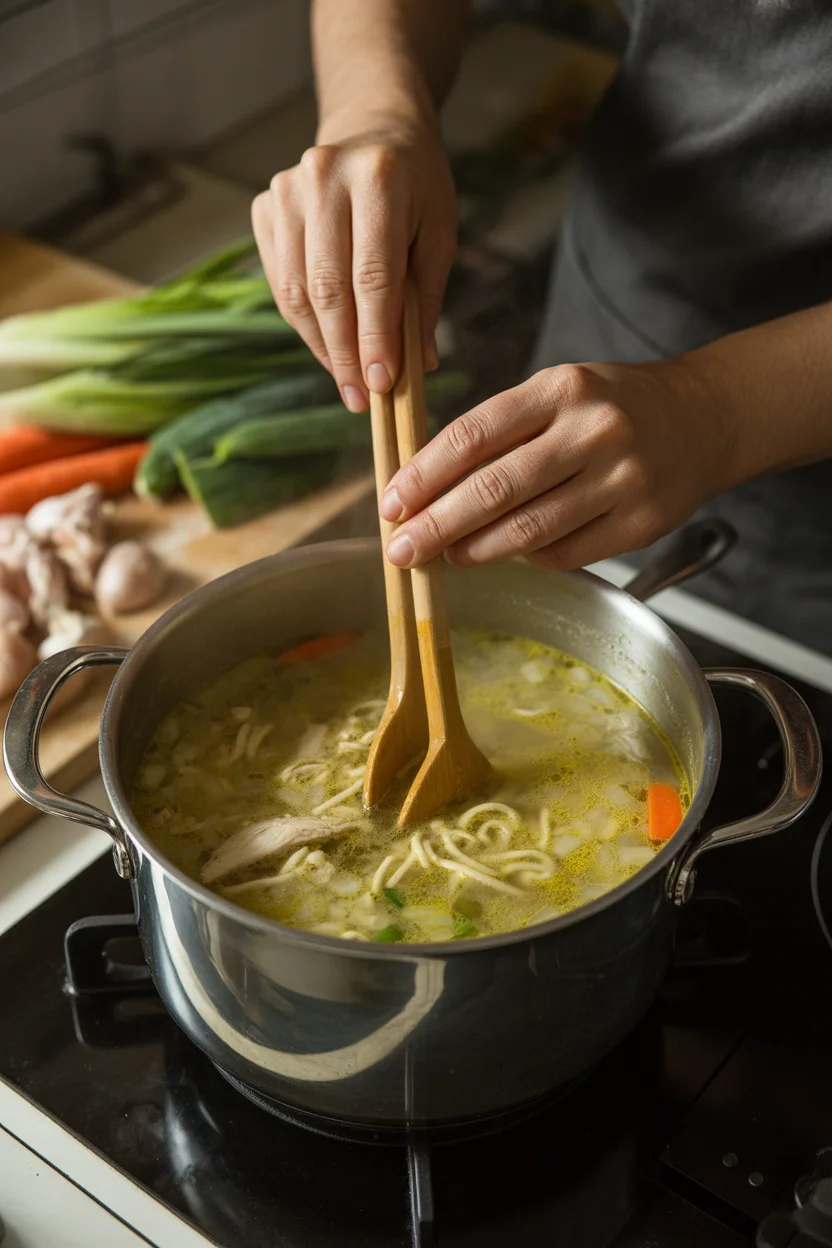 Hearty Pancit Lomi Soup with Chicken and Vegetables