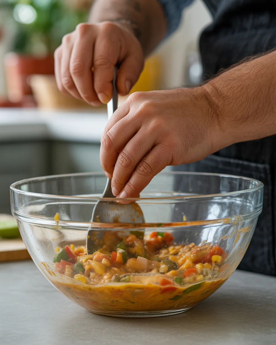 Step-by-step process of layering taco casserole in a baking dish