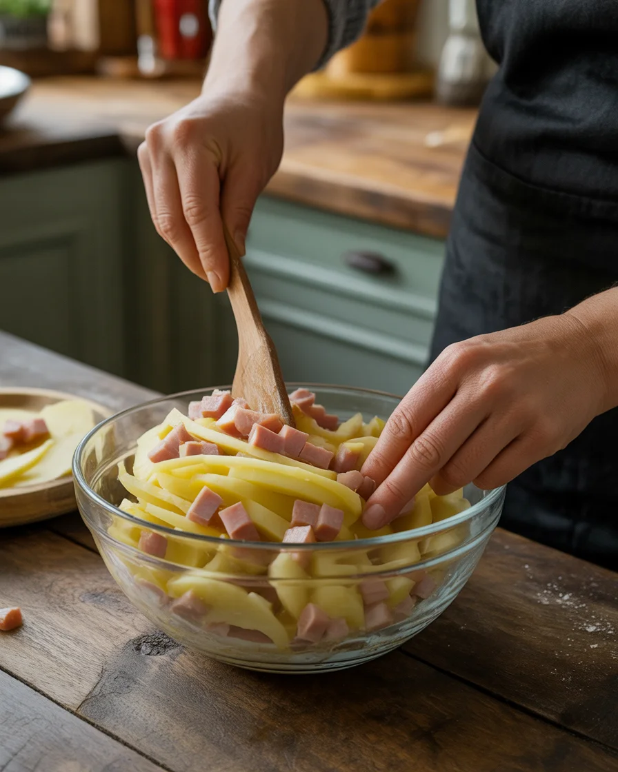 Scalloped potatoes and ham