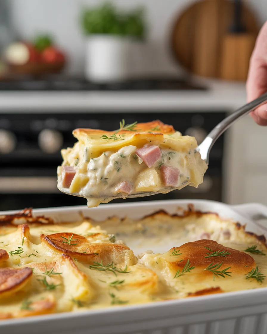 Scalloped potatoes and ham
