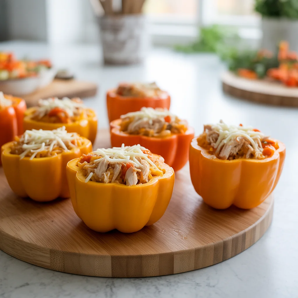 Savory SHREDDED CHICKEN & RICE STUFFED PEPPERS for Easy Dinners